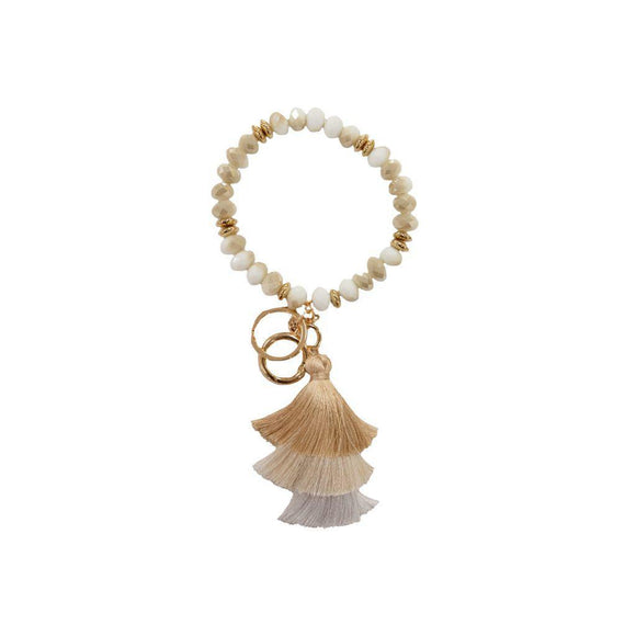 Crystal Bead Bangle Keychain - White/ Tan - by Simply Southern
