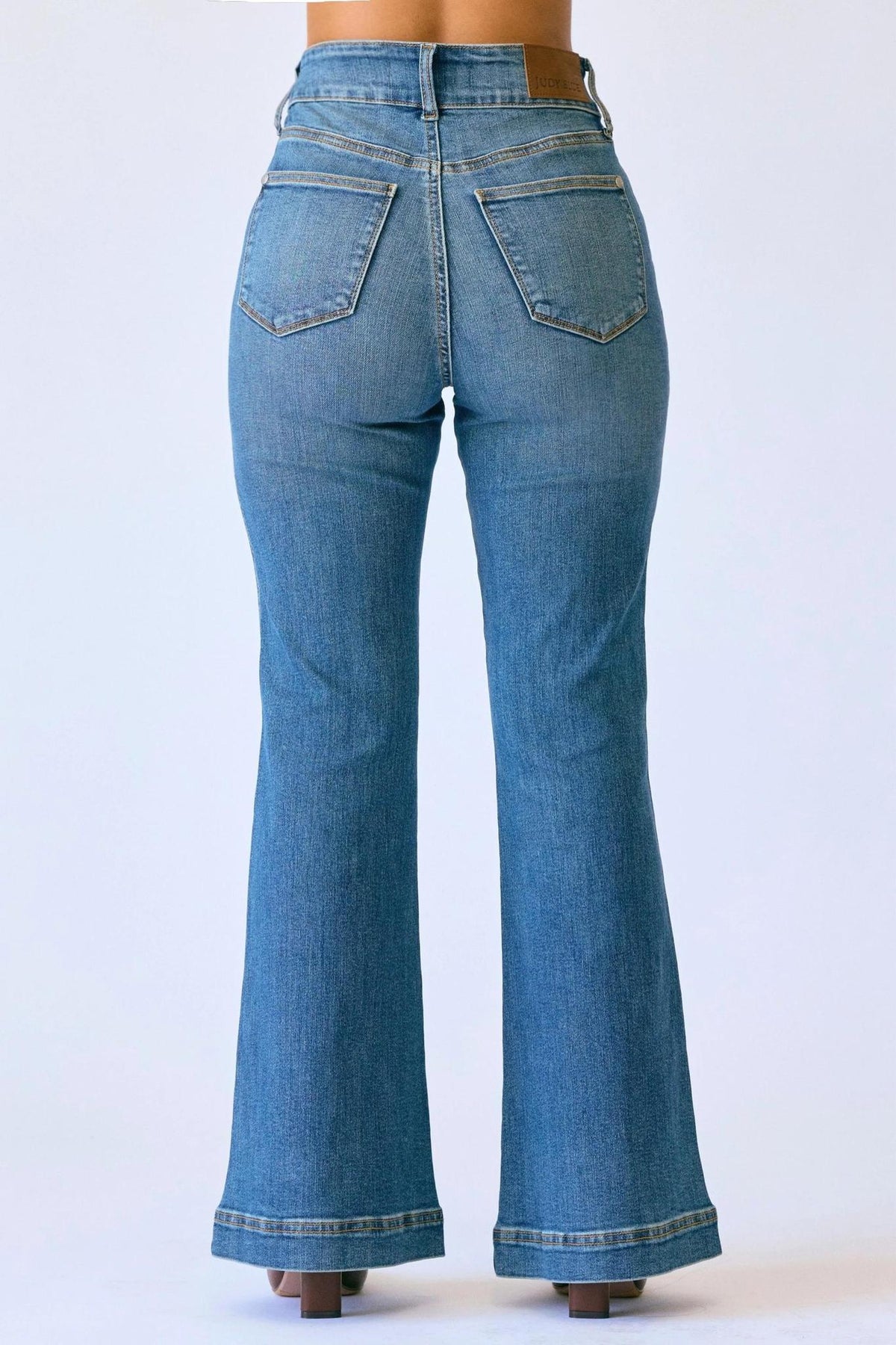 Petite Tummy Control High Waist Flare - Medium Wash - by Judy Blue