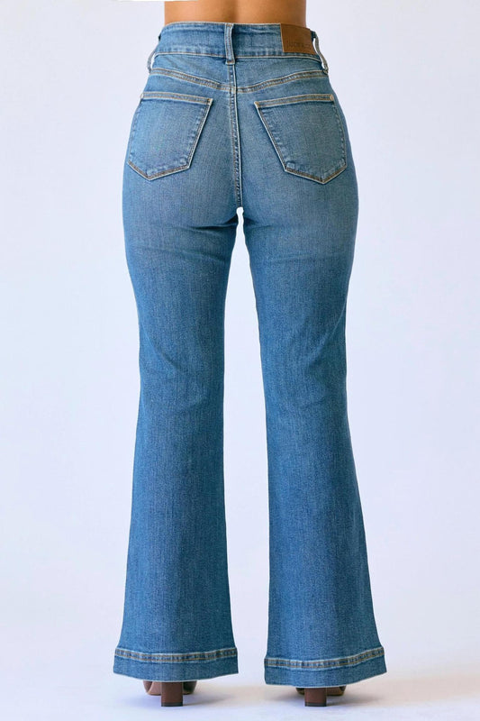 Petite Tummy Control High Waist Flare - Medium Wash - by Judy Blue