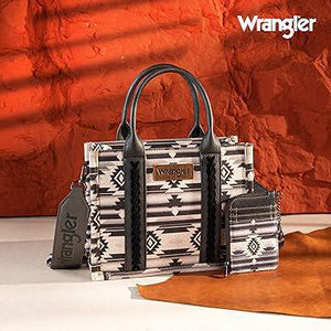 Wrangler Southwestern Print Small Canvas Tote/Crossbody w Card Case - Black - by Montana West