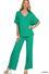 V-neck oversized top & pants set - Green - Zenana