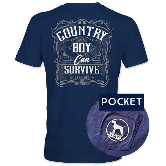Country Boy can Survive (Men's Short Sleeve Pocket T-Shirt) by Straight Up Southern