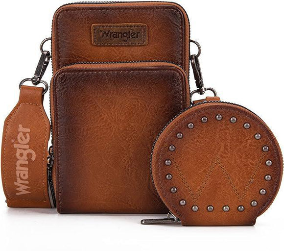 Wrangler Crossbody Cell Phone (3 Zippered Compartment with Coin Pouch) - Light Brown - by Montana West