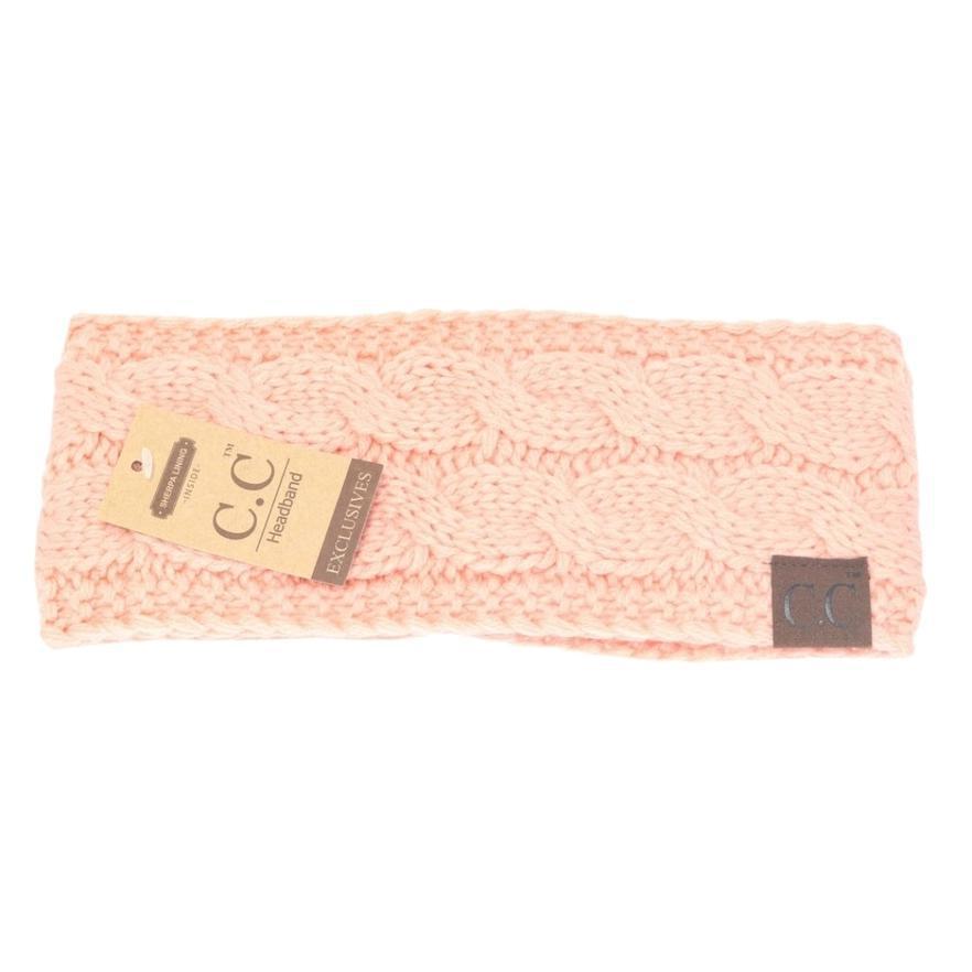 C.C Cable Knit Fuzzy Lined Headband - Peach
