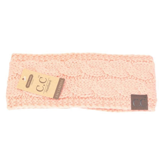 C.C Cable Knit Fuzzy Lined Headband - Peach