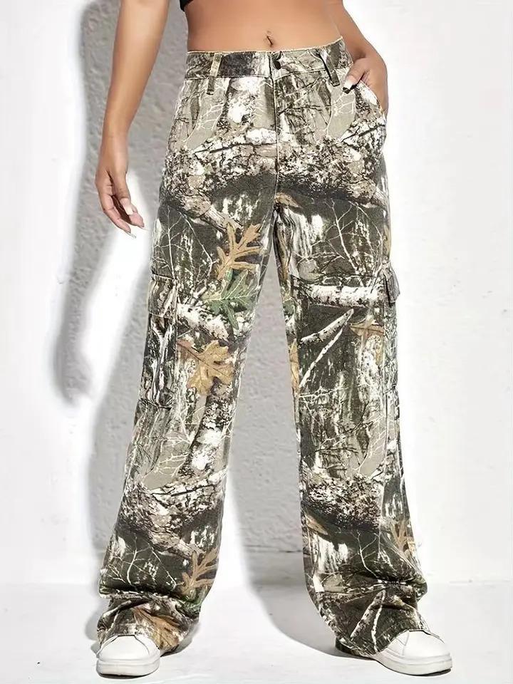 Camouflage Plant Print Straight Leg Pants - by Hidden Brand