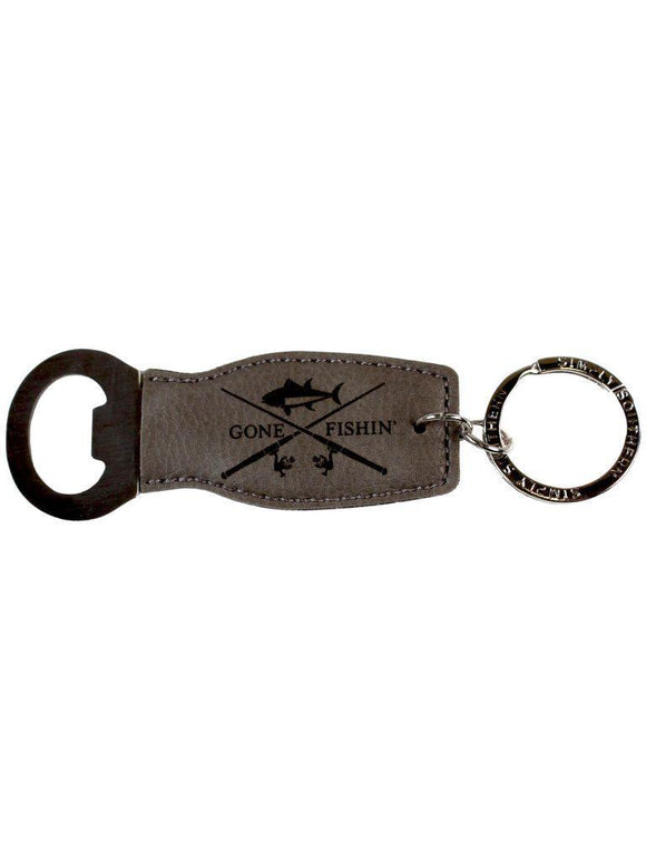 Guy's Leather Bottle Keychain - Gone Fishing - by Simply Southern