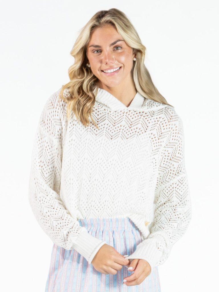 Open Knit Hoodie - Pearl - by Simply Southern