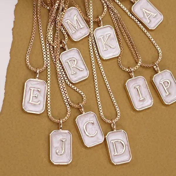 Monogram Initial Rectangle Pearly Charm Necklace - by JOSSLYN