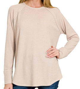 Baby Waffle Long Sleeve Top - Light Mocha - by Zenana