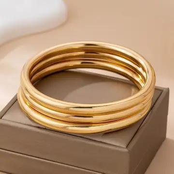 Chunky Triple Tube Bracelet - Gold - JOSSLYN