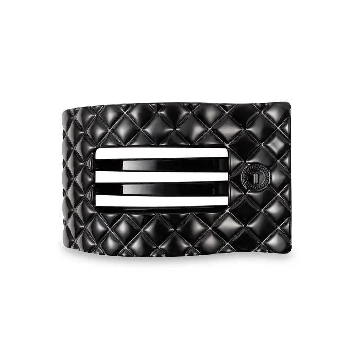 Jet Black Quilted Flat Rectangle Hair Clip - Medium - By Teleties