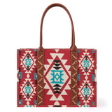 Wrangler Southwestern Pattern Dual Sided Print Canvas Wide Tote - Burgundy - by Montana West