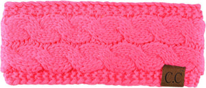 C.C Cable Knit Fuzzy Lined Headband - Candy Pink