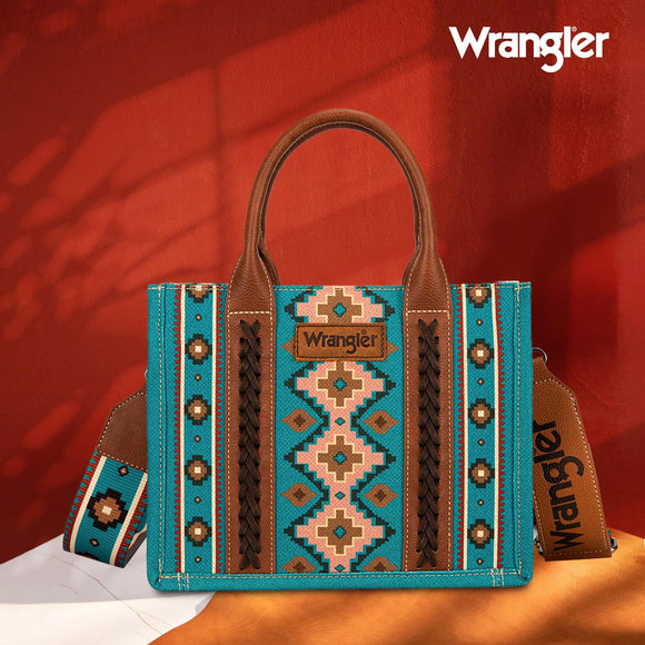 Wrangler Southwestern Print Small Canvas Tote/Crossbody - Dark Turquoise - by Montana West