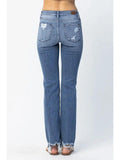 Distressed Mid Rise Straight - Med Wash - by Judy Blue