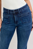 High Waist Flare Mitered/ Pintuck Pocket Flare Jean - Dark Wash - by Judy Blue