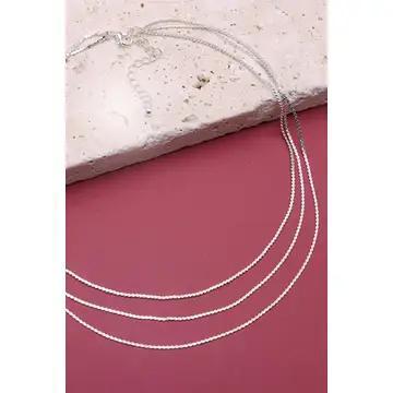 Triple Layer Thin Flat Chain Necklace - Silver - JOSSLYN