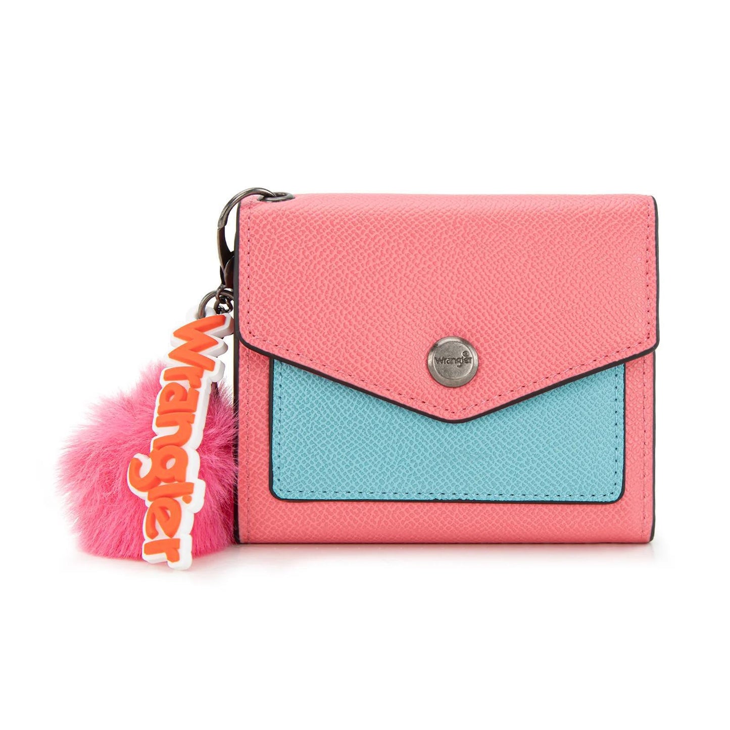 Wrangler Tri-Fold Wallet with Keyring Pom - Pink/Blue - by Montana West