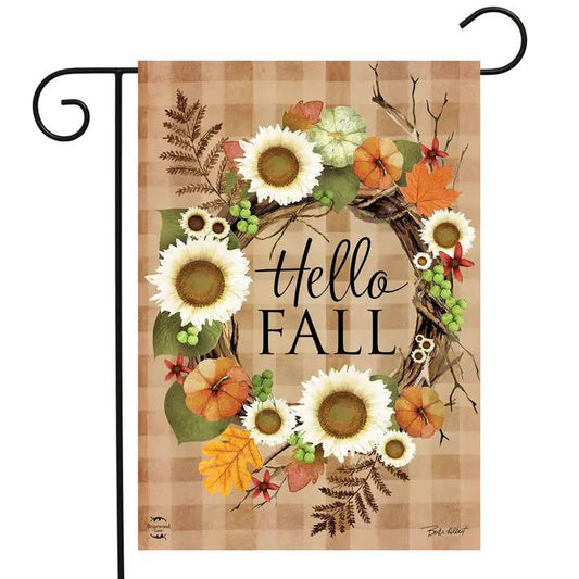 Hello Fall Wreath Double-Sided Double Sided Garden Flag  - by Briarwood Lane Copy