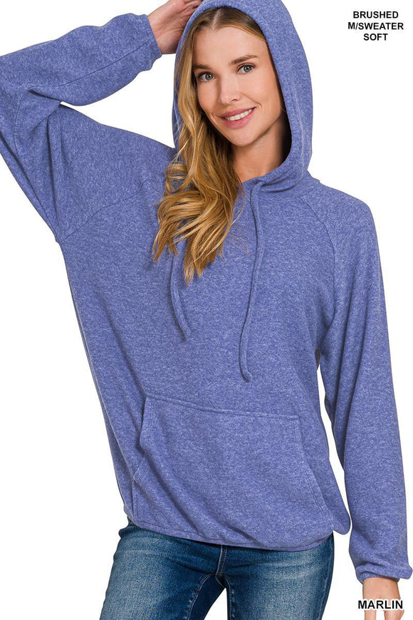 Brushed Hacci Melange Hoodie Sweater - Marlin - by Zenana