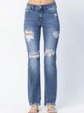 Distressed Mid Rise Straight - Med Wash - by Judy Blue