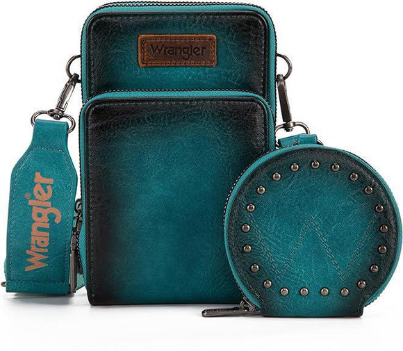 Wrangler Crossbody Cell Phone (3 Zippered Compartment with Coin Pouch) - Turquoise - by Montana West