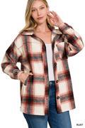 Plaid Shacket - Rust - by Zenana