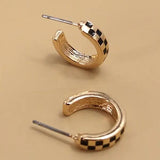 Mini Checker Hoop Huggie Earrings - by JOSSLYN