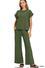 Cotton slub short sleeve tee & long pants set - Army Green - Zenana