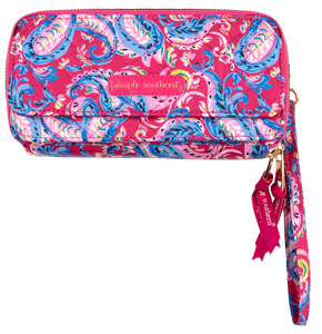 Quilted Phone Cross Wristlet - Pink Paisley - by Simply Southern