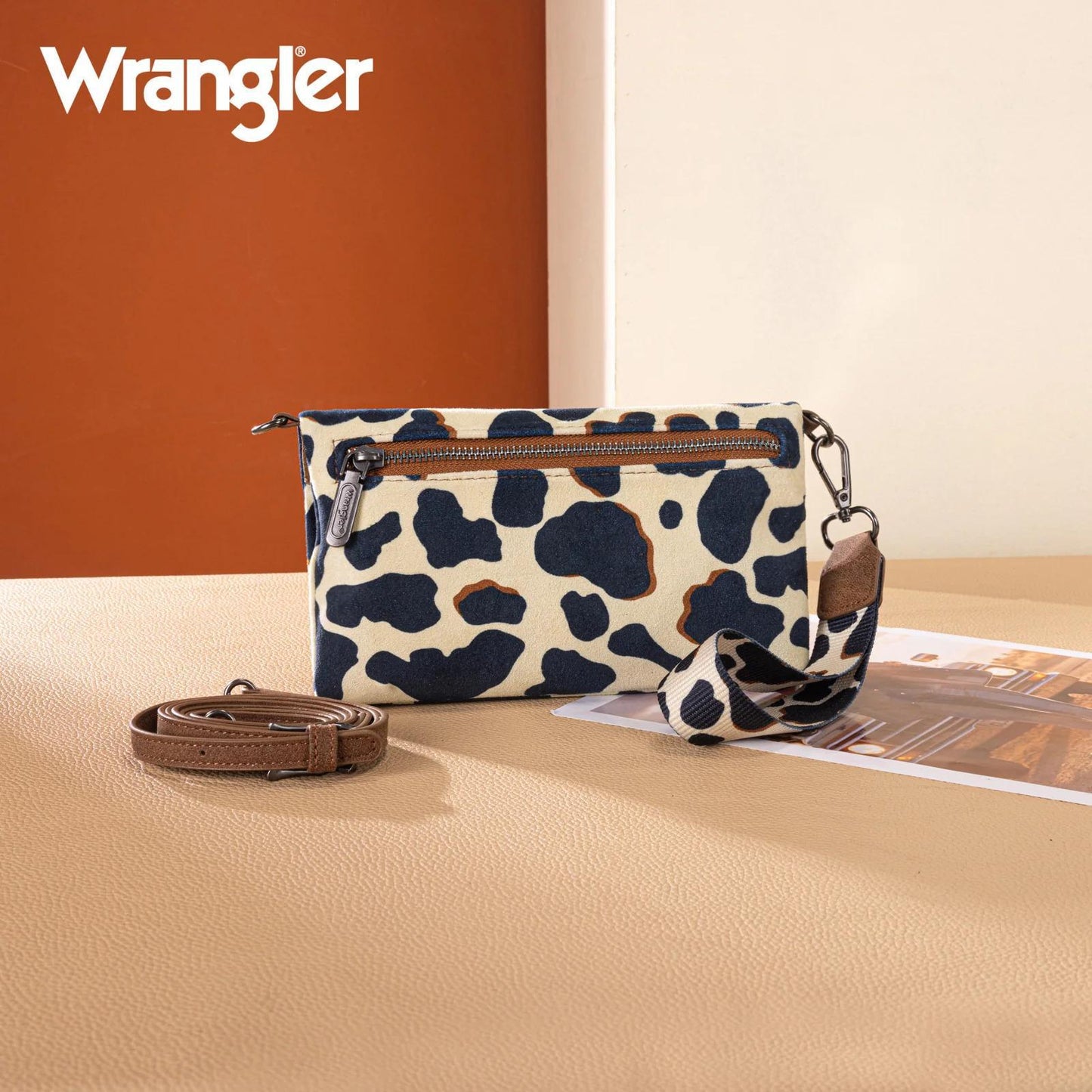 Wrangler Cow Print Wallet/Wristlet/Crossbody - Brown - by Montana West