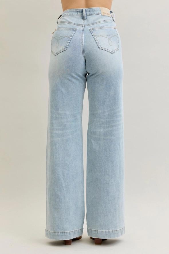 High Waist Retro Wide Criss-Cross - Light Wash - by Judy Blue