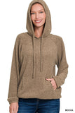 Brushed Hacci Melange Hoodie Sweater - Mocha - by Zenana