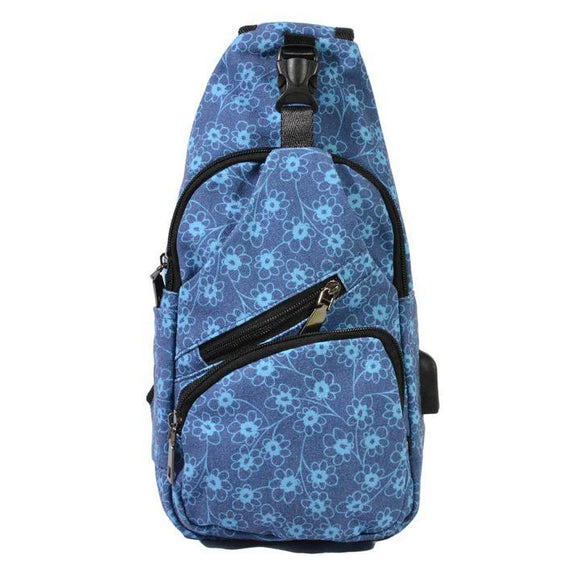 Anti-Theft Day Large Sling Bag - Faded Blue Flower - by Calla