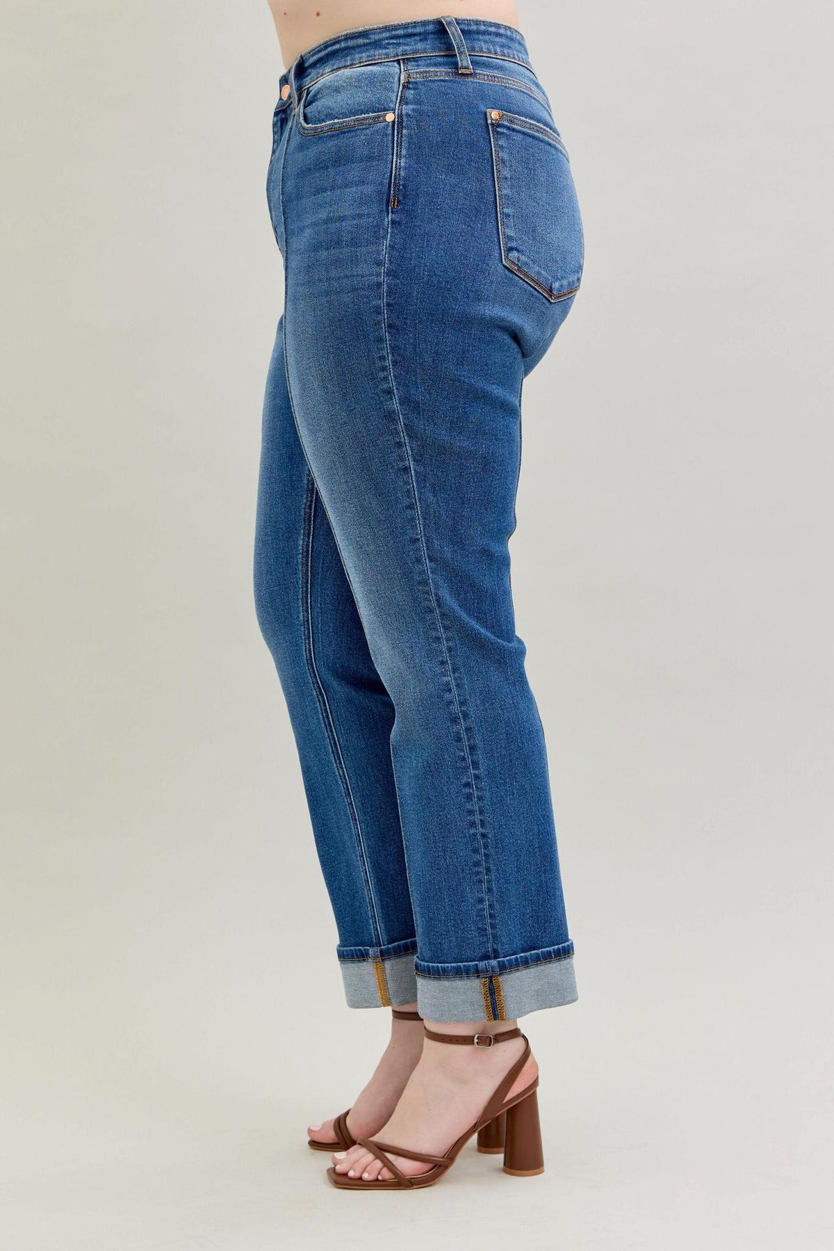 Plus Sally High Rise Front Seam Detail & Cuff Straight Fit Jeans - by Judy Blue
