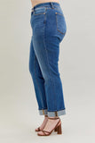 Plus Sally High Rise Front Seam Detail & Cuff Straight Fit Jeans - by Judy Blue
