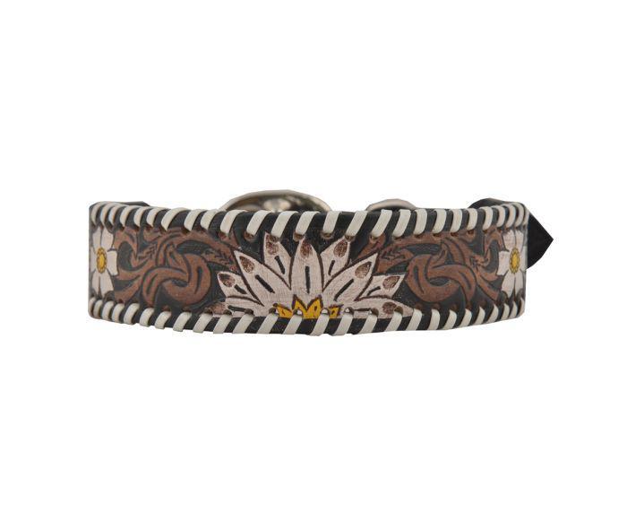 Oxy Daisy Hand-Tooled Leather Dog Collar - by Myra