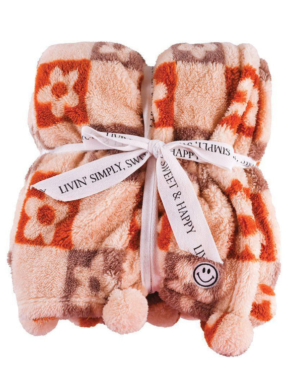 Simply Sherpa Blanket - Check Flower - by Simply Southern