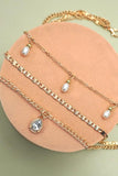 Gold Multi Layer Stone Chain Teardrop Charm Necklace - by JOSSLYN