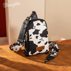 Wrangler Cow Print Crossbody Sling Chest Bag - Black - by Montana West