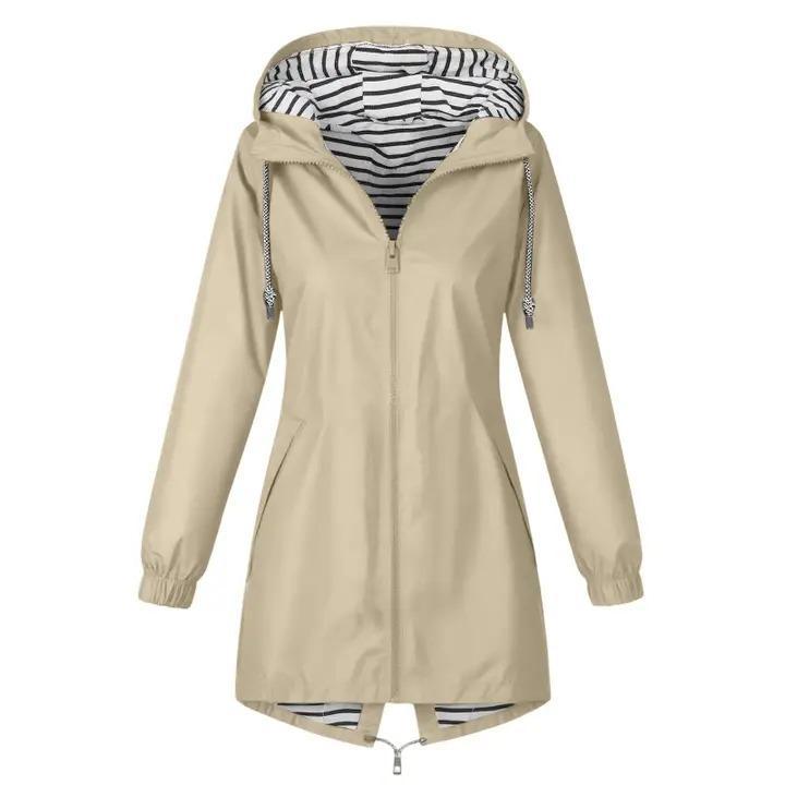 Striped Hooded Waterproof Windbreaker Jacket - Khaki - by Hidden Brand