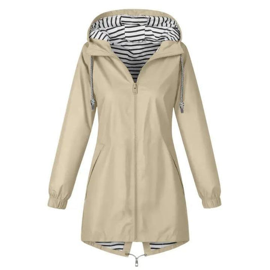 Striped Hooded Waterproof Windbreaker Jacket - Khaki - by Hidden Brand
