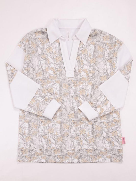White Camo Collar Polo Pullover - by Simply Southern