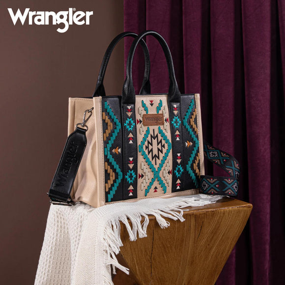 Wrangler Aztec Embroidered Tote/Crossbody - Black - by Montana West