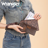 Wrangler Leopard Print Dual Pouch Wristlet with Zipper Round Case - Coffee Leopard - by Montana West