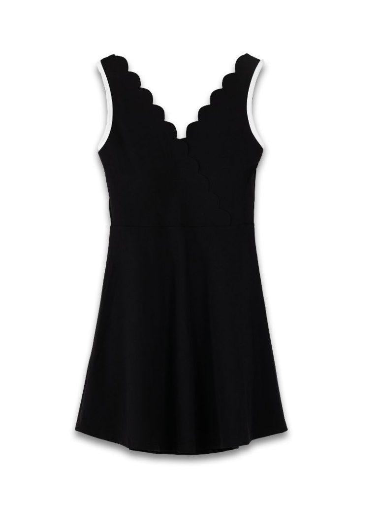 Wrap Scalloped Dress - Black - by Simply Southern