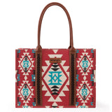 Wrangler Southwestern Pattern Dual Sided Print Canvas Wide Tote - Burgundy - by Montana West