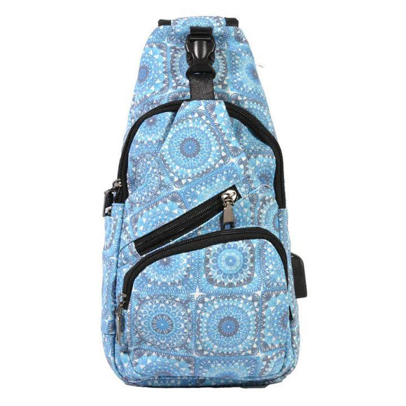 Anti-Theft Day Regular Sling Bag - Blue Vintage Vibes - by Calla