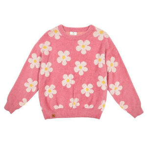 Fuzzy Print Sweater - Pink Daisy - by Simply Southern